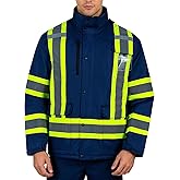 Drizomo High Visibility Safety Jacket for Men Hi Vis Reflective Construction Work Jacket Waterproof with Fleece Liner