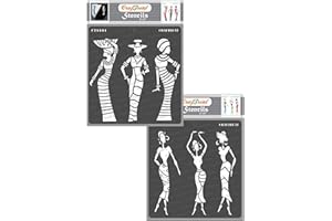 CrafTreat Tribal Stencils for Painting on Wood, Wall, Tile, Canvas, Paper, Fabric and Floor - African Models 1 and African Models 2-2 Pcs - 6x6 Inches Each - Reusable DIY Art and Craft Stencils