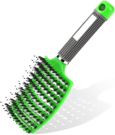 URAQT Hair Brush Boar Bristle Paddle Mint Green Detangle Soft Massage