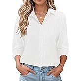 LOMON Womens Long Sleeve Button Down Shirts Casual Loose Fit Cotton Collared Blouses