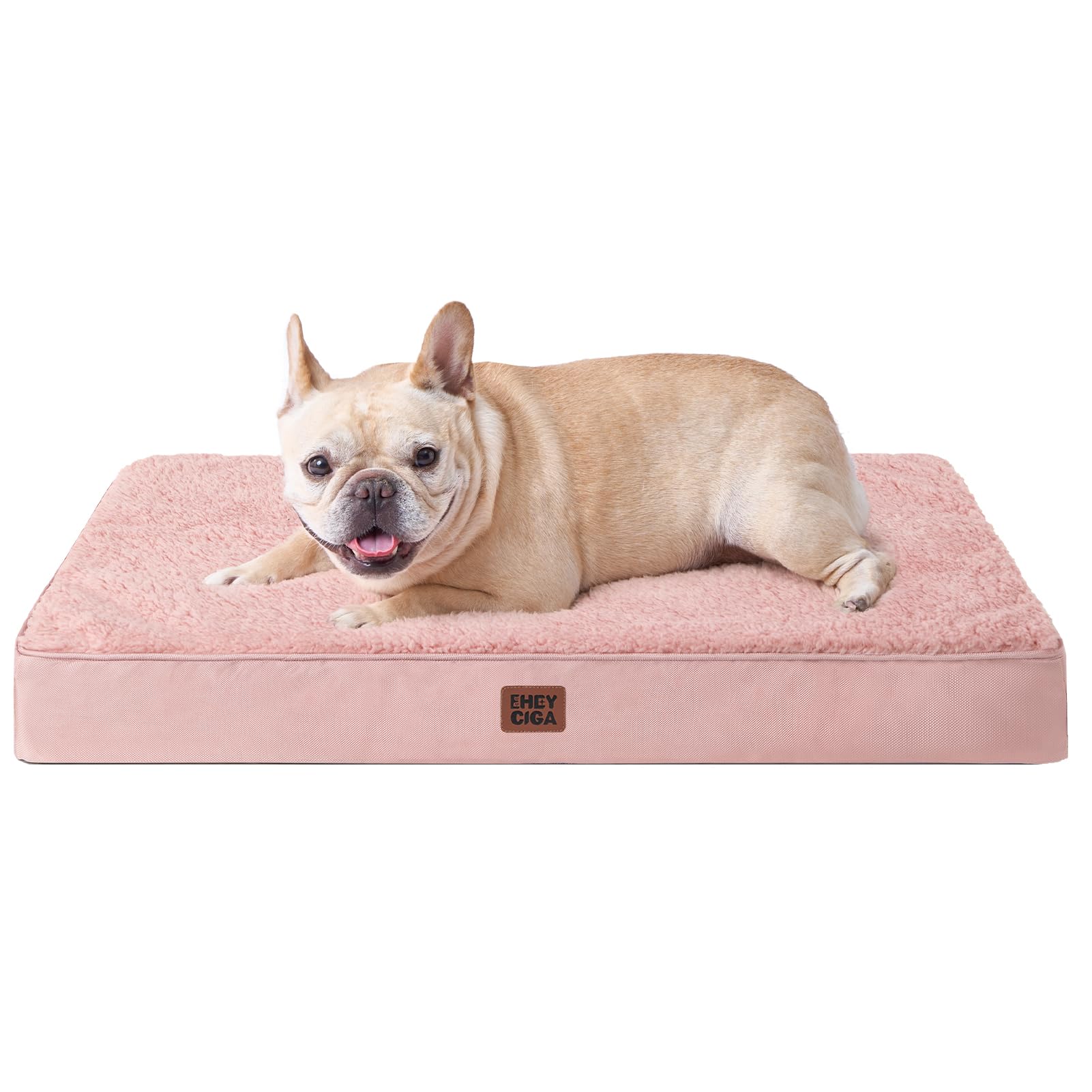 EHEYCIGA Orthopedic Dog Bed Medium Washable, 76x51x9cm, Dog Mattress for Crate with Removable Cover, Pet Bed Cushion with Anti-Slip Bottom, Pink