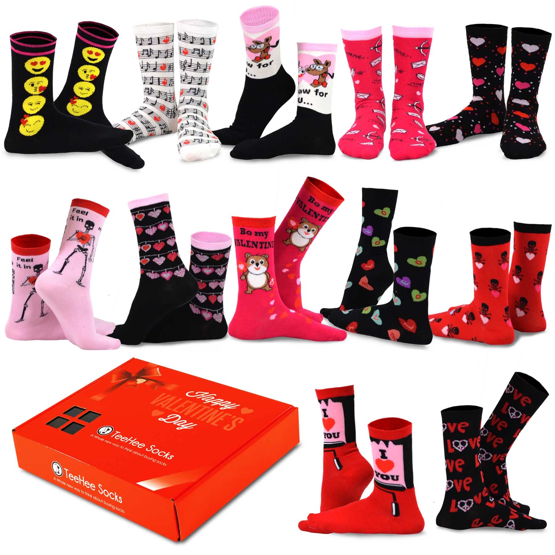 Photo 1 of TeeHee Special Holiday 12-Pair Socks with Gift Box for Women and Men (9-11, Valentine-B)