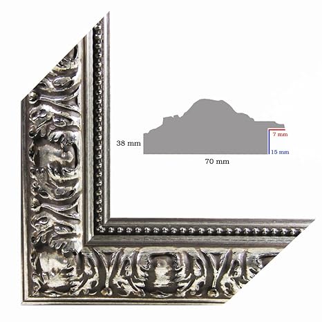 Barock Bilderrahmen SPARTA 37x98 oder 98x37 cm in ALT SILBER/ANTIK SILBER OPTIK mit AntiReflex Kunstglas und Rückwand, 70 mm 