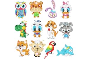 Fadgesy 5D Diamond Painting Stickers Kits for Kids Arts,Kids' Paint by Number Kits,Suitability Kids Art and Crafts for Kids Ages 4-12 (C5-Animal Series 12pcs)