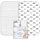 100% Organic Cotton 2 Pk Bedside Sleeper Bassinet Fitted Mattress Sheets Perfectly Compatible with Mika Micky, Baby Delight, Ronbei, Chicco, Cloud Baby, AMKE, Angelbliss, Arm's Reach. Cloud, Stripe
