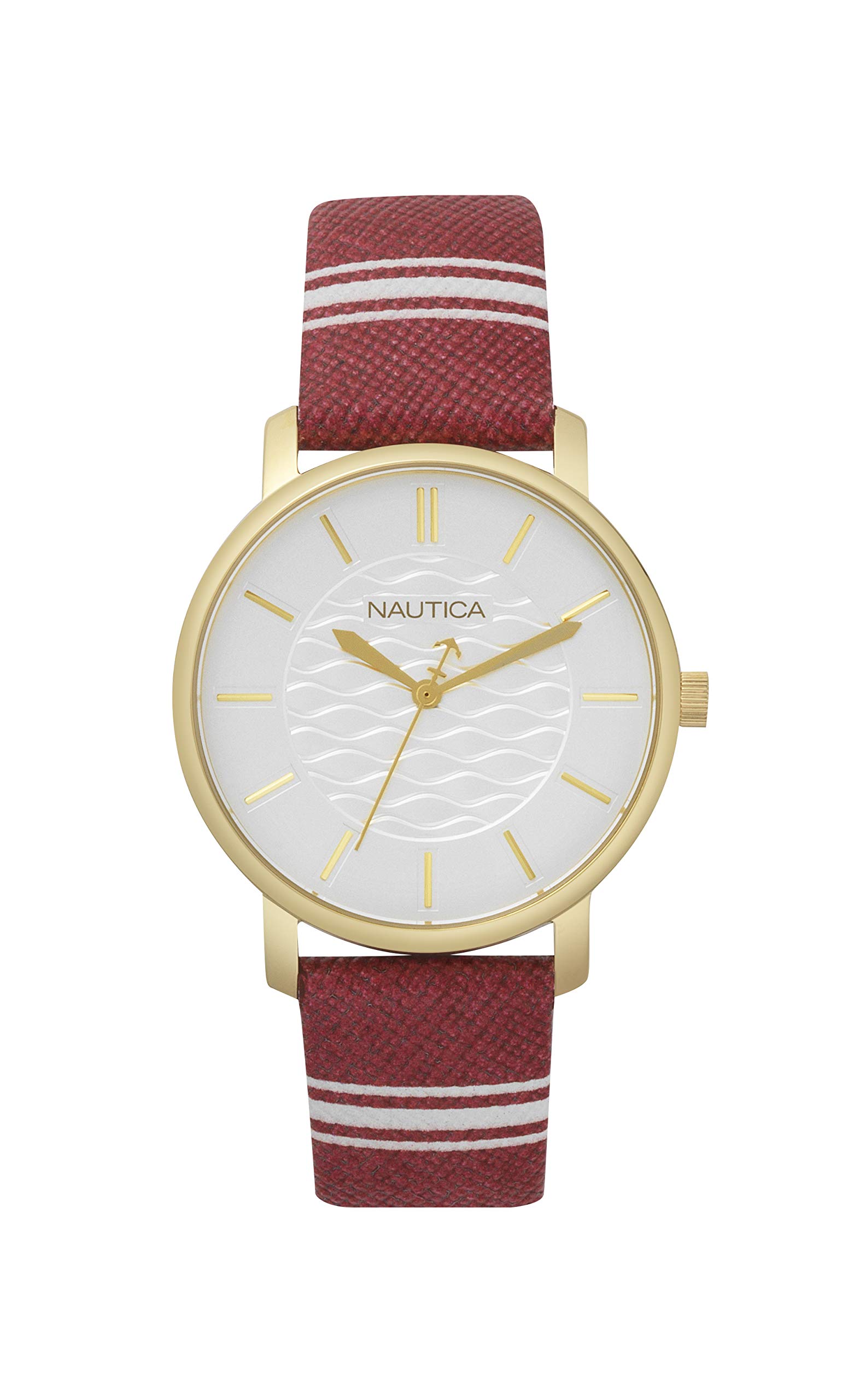 Nautica Women's Analogue Analog Quartz Watch with Leather Calfskin Strap NAPCGS003