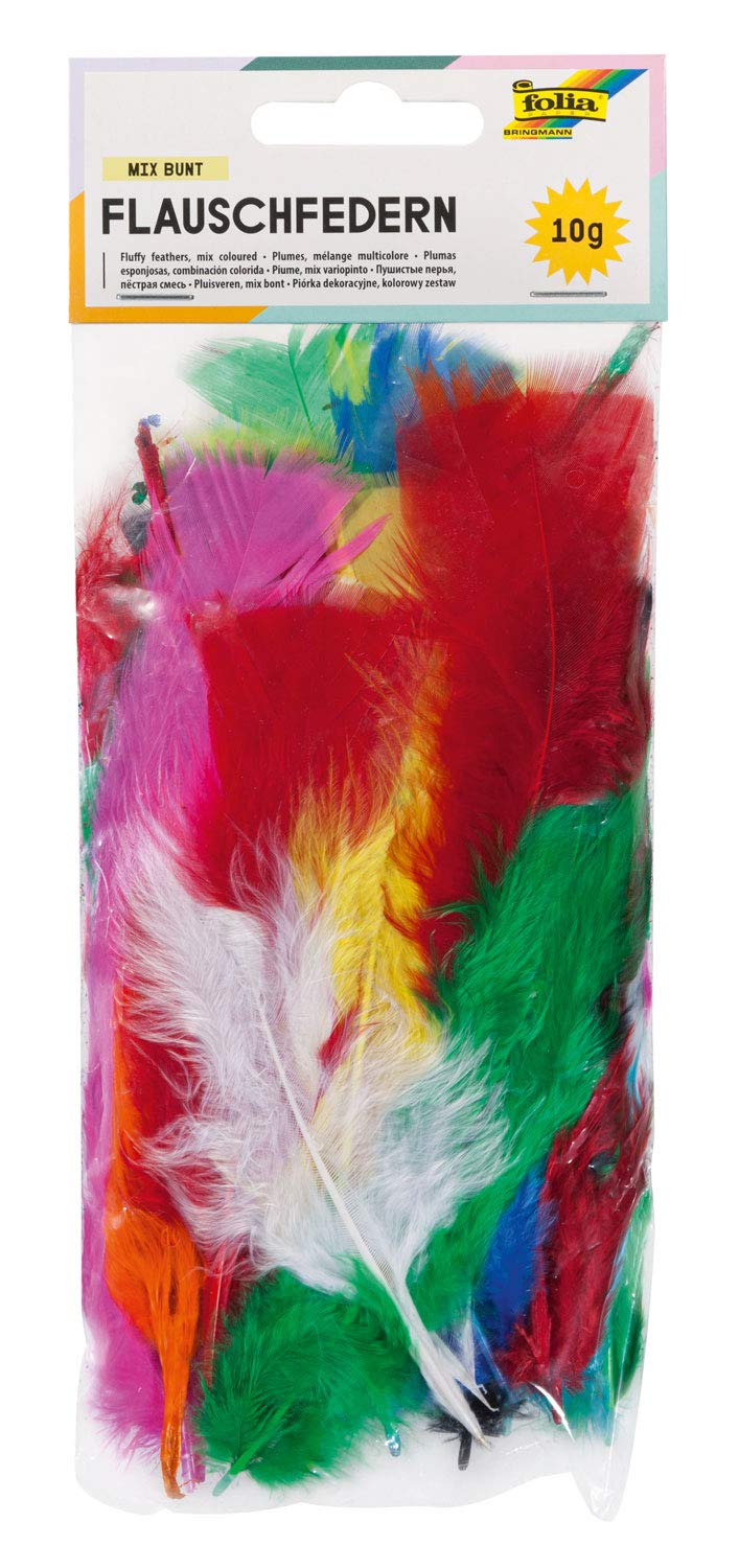 folia 53019 Feathers, Fleece Feathers, Artificial Feathers, 10 g, Assorted Colours in Intense Colours - Ideal for Creative Crafts, Masks, Costumes โ image 1