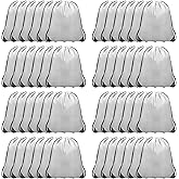Grneric 48Pcs Drawstring Backpack Bulk Cinch Bag, Polyester Drawstring Bags for Gym Yoga Beach Camping Party(White)