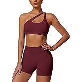 ABOCIW Workout Sets for Women Crossover High Waist Biker Shorts One Shoulder Sports Bra 2 Piece Gym Yoga Outfits