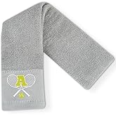 CybGene Embroidered Tennis Towel, Funny Tennis Gift for Men, Women & Lovers, Soft & Absorbent, Gray, Initial A