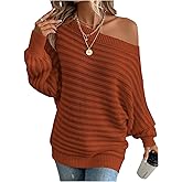BEAUDRM Women's Plus Size Off The Shoulder Sweater Long Sleeve Knitted Fall Casual Pullover Tops
