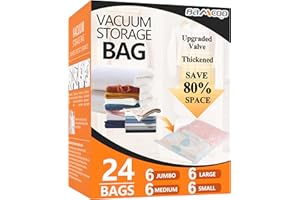 BAMCOO Vacuum Storage Bags, Upgraded 24 Pack(6 Jumbo/6 Large/6 Medium/6 Small)Vacuum Seal Bags for Clothing Travel, Space Bag Vaccine Sealed Storage Bag Compression Suction for Packing Blanket Bedding