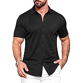 URRU Men's Muscle Dress Shirts Slim Fit Stretch Wrinkle Free Short Sleeve Casual Button Down Shirts