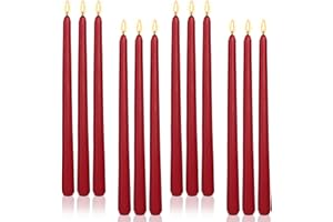 LPUSA Burgundy 12 Inch Taper Candles Unscented Smokeless Long Tall Tapered Candle for Candlesticks Sticks Wedding Advent Home Decor Dinner Christmas，Set of 12