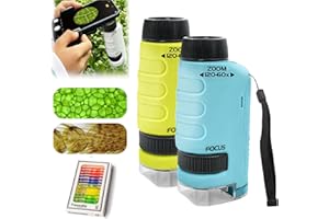 XIBHDN Miniscope Kids, The Original Miniscope for Kids, Pocket Microscope, Your Little Scientist Microscope, Portable Mini Scope 60x-120x for Scientific Experiment (2pcs-Blue+Yellow)