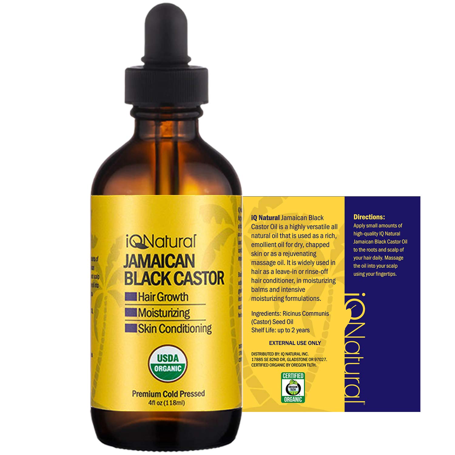 Jamaican Black Castor Oil USDA Certified Organic for Hair Growth and Skin Conditioning [SCENT REGULAR]- 100% Cold-Pressed 4oz Bottle : Beauty