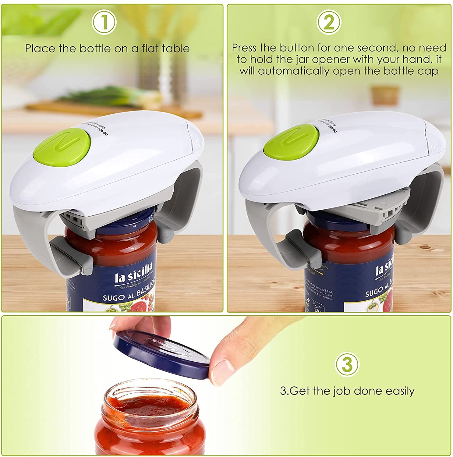Chulovs Electric Can Opener, Kitchen Helper, Heavy Duty Automatic Can Opener for New Sealed Jars, Hands Free Can Opener with Less Effort to Open (White)