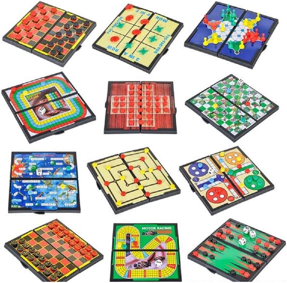 CUZAIL Party Supplies Party Favors - 5" Magnetic Travel Games in A Display Box - 12 Classic Games Including: Chess, Checkers, Tic-Tac-Toe, Backgammon, Chinese Checkers and More