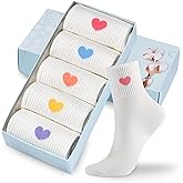Corlap Women's Cute Cotton Crew Athletic Running Socks - Ankle High, Novelty Fun Heart Design 5-Pairs (Gift Box)