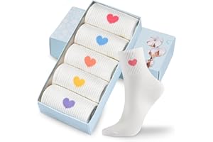 Corlap Women's Cute Cotton Crew Athletic Running Socks - Ankle High, Novelty Fun Heart Design 5-Pairs (Gift Box)