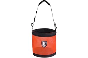 Harrison Howard Horse Muzzle Feed Bag Nylon Mesh Grain Feed Bag with Padded Neck Strap Adjustable Belt Orange Medium