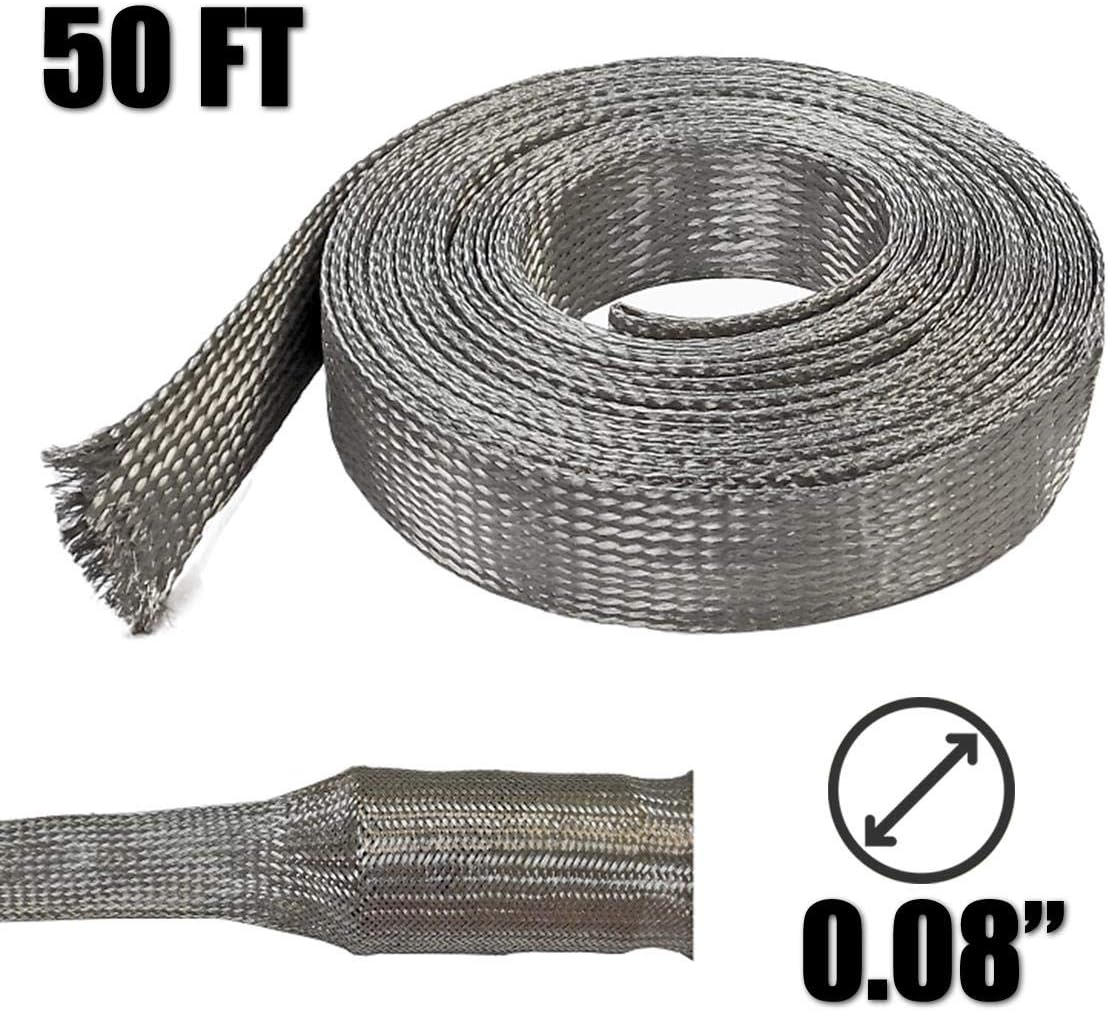 1/8" Tinned Copper Metal Braided Sleeving 50FT, Cable Sleeves