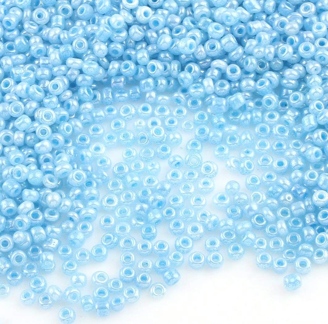Perlin 6500pcs Glass Beads, 2mm, Round, 11/0, Ceylon Lustre, 10 Colors, Ideal for Jewelry Making and Crafts
