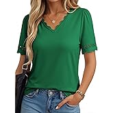Dokotoo Womens Tops Summer Casual Short Sleeve V Neck Lace Shirts Dressy Eyelet Embroidery Blouses