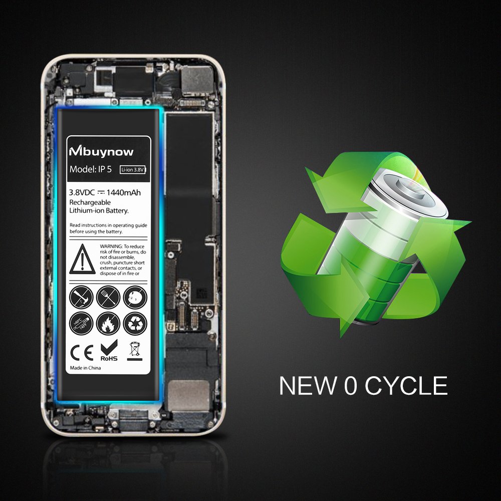 iPhone 5 Battery, Mbuynow Replacement Battery Kit with 1440 mAh 0 Cycle, Complete Tools, Adhesive Strips- 1 Year Warranty