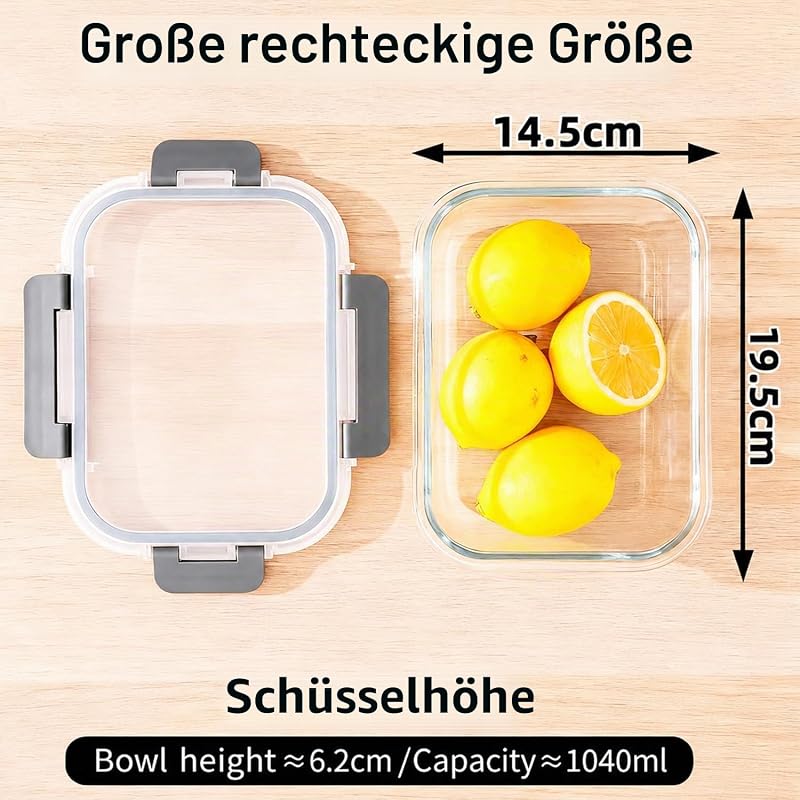 Glasbehälter mit Deckel, 2-teilig Meal Prep Boxen & Frischhaltedosen 2x1040ml aus Borosilikatglas, BPA-frei & luftdicht für Mikrowelle, Gefrierfach & Spülmaschine I Food Storage Container — Foto 3 von 8