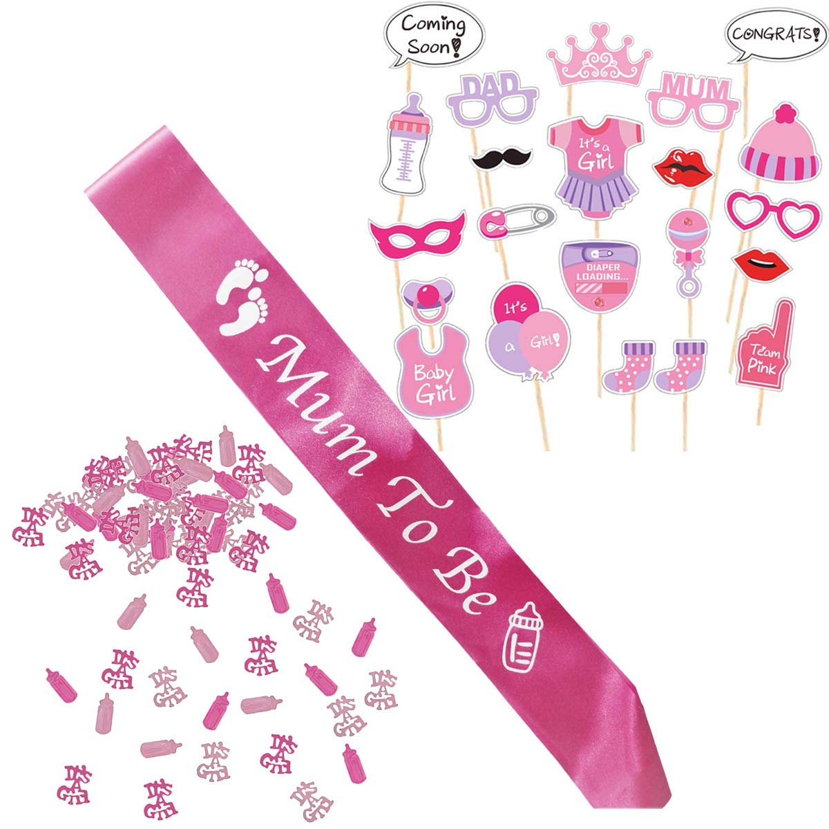 Baby girl party for shower baby decoration little girl, baby shower for baby drink pink, newborns photo masks fantasy, mom becomes fuchsia scarf and confetti