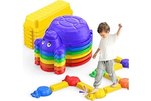 Dufvrpe Stepping Stones and Balance Beam Set for Kids - 6 Turtle Shape Stepping Stones and 6 Connectable Beams with Sound Feature, Fun Balance Training and Obstacle Course (12Pcs Kit)