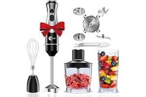 FKN Immersion Blender Handheld with 4 Interchangeable Blades,8-in-1 Hand Blender Electric with 8 Speed and Turbo Mode,Handheld Blender Stick with 800W Motor, 500ml Chopper, Mixing Beaker, and Whisk