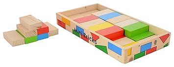 Skillofun Wooden Mini Bricks, Multi Color (32 Pieces)
