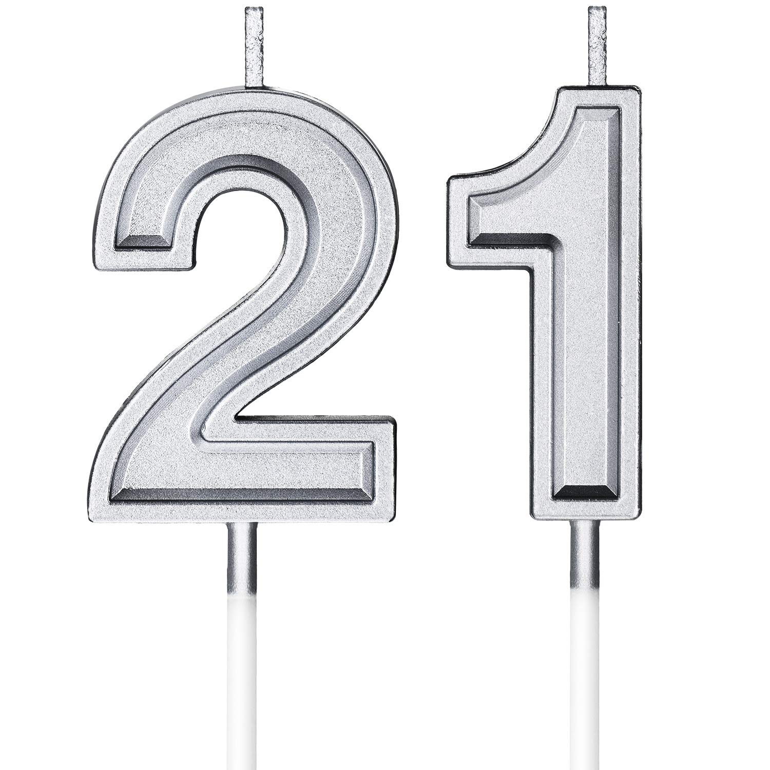 BBTO 21st Birthday Number Candles, Silver, Unscented, Cake Topper, Birthday Decorations