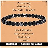 Gracayfr Black Onyx Tourmaline Bracelet Triple Protection Healing Crystal Bracelet Obsidian Hematite Bracelet For Men And Women