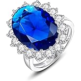 VIKI LYNN Diana Ring Blue Sapphire Ring for Women, 18K White Gold Plated S925 Sterling Silver Cubic Zirconia Halo Ring, Engagement Anniversary Birthday Gift for Her