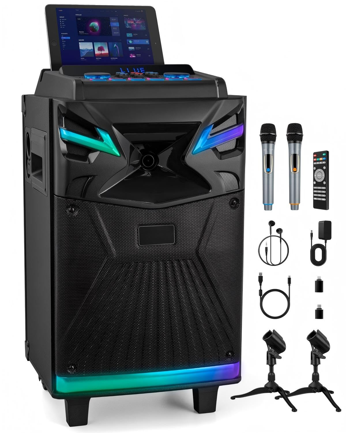Photo 1 of ****PARTIAL SET ONLY THE MICROPHONES***GTSK10-1 Karaoke Machine for Adults with Wireless Mics, Portable Bluetooth Speaker with RGB Light PA System, USB Audio Interface for Live Streaming, Real-Time Monitoring for Home, Party, Outdoors