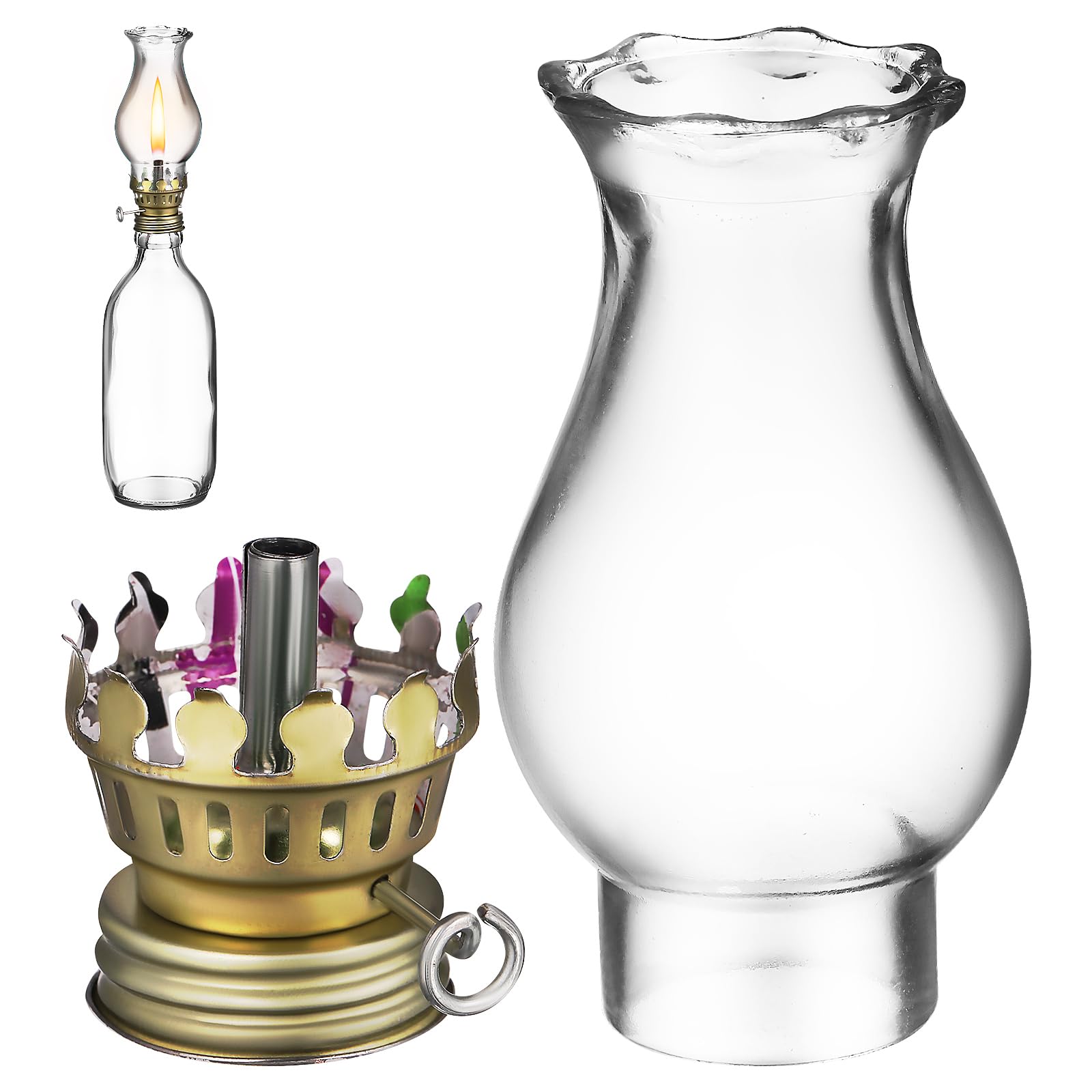 View 1 of 1 Set 1.7 X 3.5 Clear Glass Oil Lamp Chimney | Oil Lamp Chimney | Hurricane Light Replacement Flaretop for and Kerosene Style s (LH Type)
