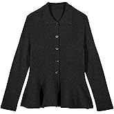 Tanming Womens Peplum Cardigan Solid Long Sleeve Shirt Collar Open Front Button Down Outwear Sweater Tops