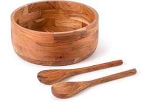 Luxe Designs Wooden Salad Bowl Set with Serving Utensils Eco-Friendly, Multipurpose Mixing & Serving Bowl for Salads, Pasta, Fruits & More (Natural, Extra Large)