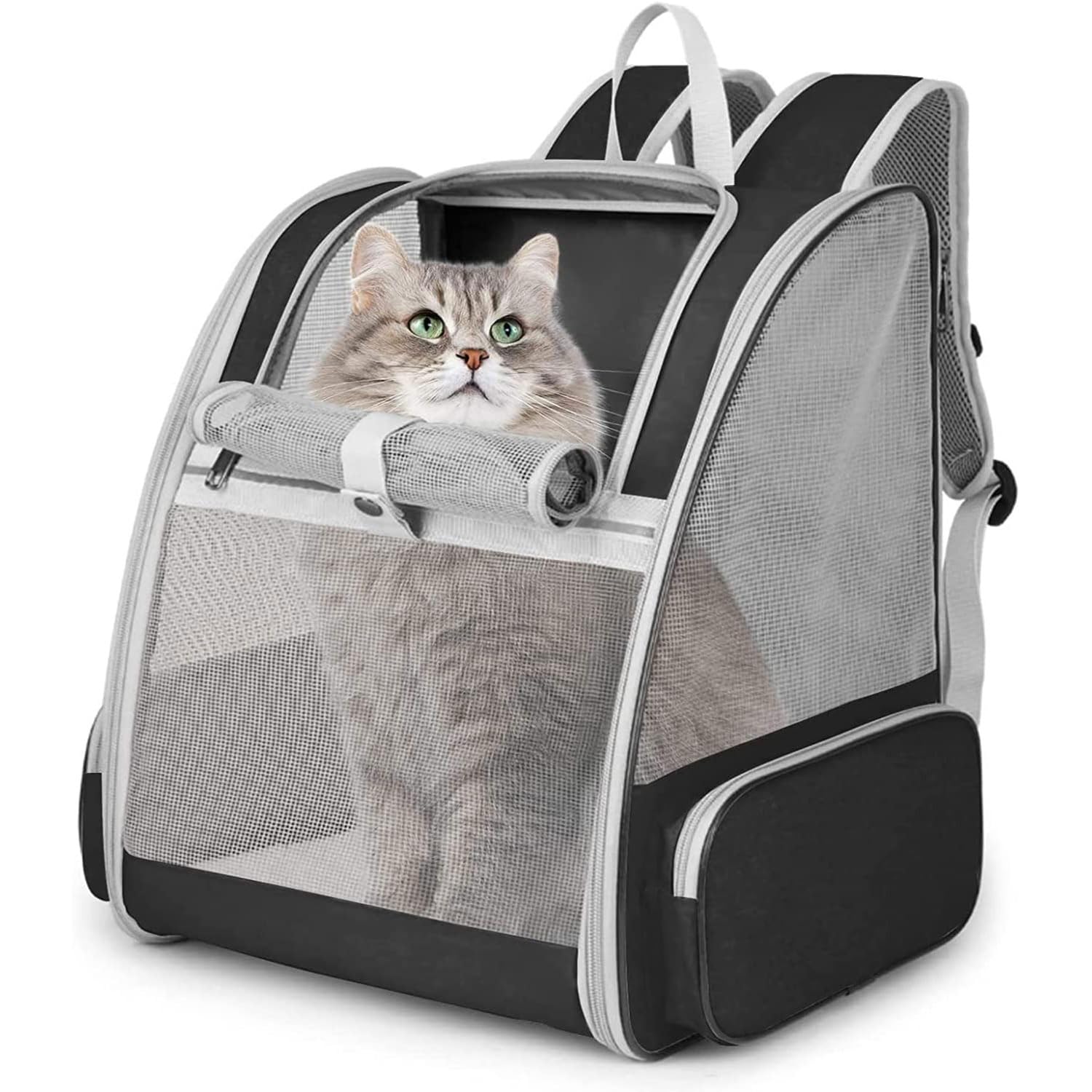 Hykiee Cat Dog Carrier Backpack for Small Medium Pet, Breathable Foldable Soft Sided Kitten Puppy Travel Bag with Front Opening-Mesh Window for Outdoor Travel Hiking Camping Carrying, Black