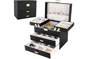 Dajasan Jewelry Boxes for Women Girls, Jewelry Holder Organizer Box, 4 Layers Large Jewelry Storage Organizer for Earring, Ring, Necklace, Bracelets (Black)