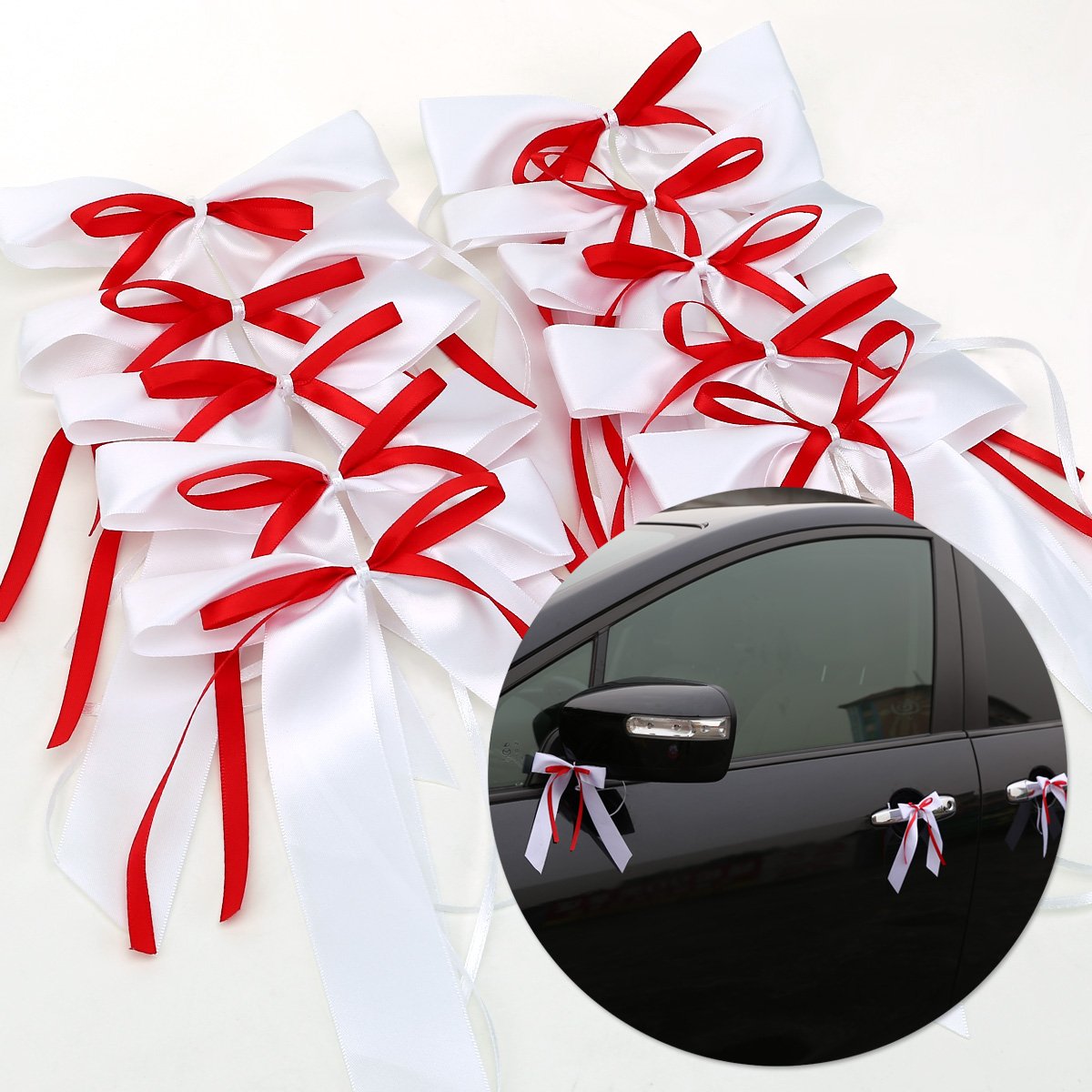 Décorations pour cérémonie Lot de 10 pcs en ruban de soie Rouge Blanc nœuds à tirer Bowknot