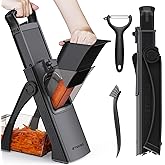 All in 1 Upgraded Version Safe Mandoline Slicer for Kitchen, Veggie Slicer | 0.1-8mm Adjustable Thickness/Potato Slicer/Rapid Prep Mandoline, Bigger Size, Detachable Blade, Cleaning Brush (Black Knight)