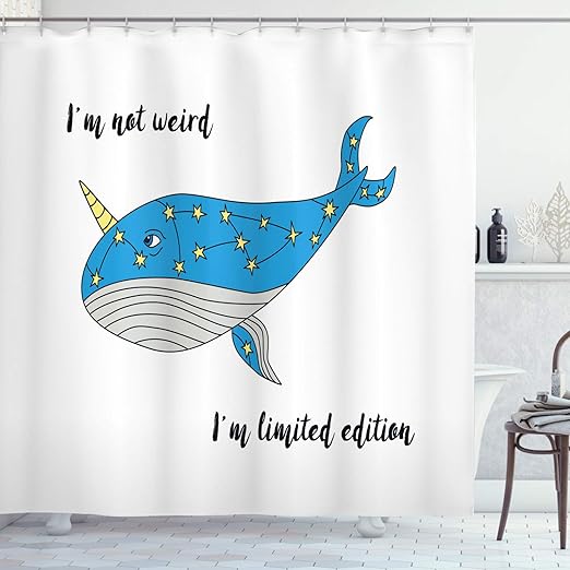 Amazon Com Ambesonne Narwhal Shower Curtain Hand Drawn Blue Cartoon Whale With Star Motifs And Words Cloth Fabric Bathroom Decor Set With Hooks 70 Long Azure Blue Grey Yellow Home Kitchen