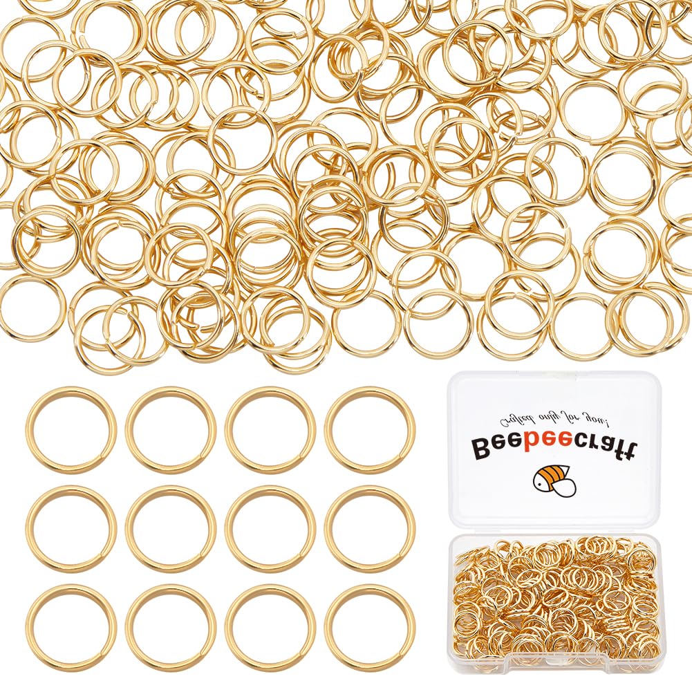 Beebeecraft 300Pcs Open Jump Rings 24K Gold Plated Round Rings 9mm 304 Stainless Steel Split Rings for Jewelry Making Repairing Supplies with Storage Box — image 1