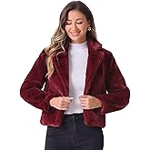 Allegra K Women's Cropped Faux Fur Jacket Lapel Cardigan Shrug 2024 Winter Fluffy Faux Fur Coat