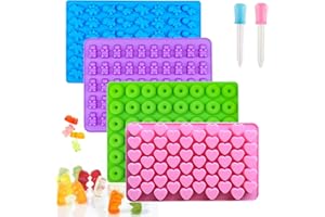 4Pcs Gummy Molds with 2 Droppers, Cute Silicone Moulds, Dinosaur, Donut, Heart, Gummy Bear Molds for Homemade Fondant, Jelly,