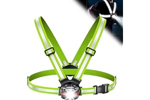 ISEYOU Running Lights for Runners, 500 Lumens Running Light with 45° Adjustable Tilt, 360° Reflective Vest & IPX4 Waterproof Rechargeable Light Up Gear for Night Walking/Cycling/Jogging/Hiking